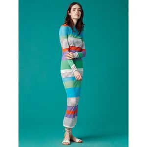 Diane Von Furstenberg Striped Color Block Maxi Long Sleeve Dress- Size Small S